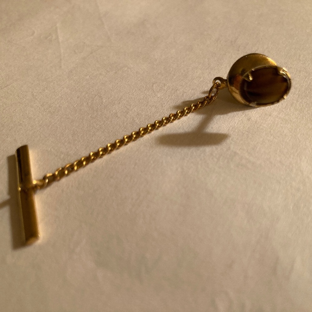 Tiger Eye like stone Gold Tone Tiepin